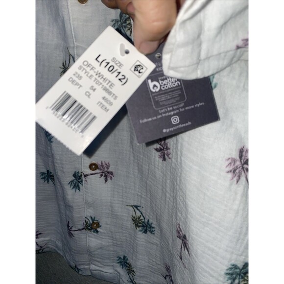 new Grayson tropical Palm Beach Club Button Shirt L 10-12 Gauze waffle Boy - Picture 6 of 7